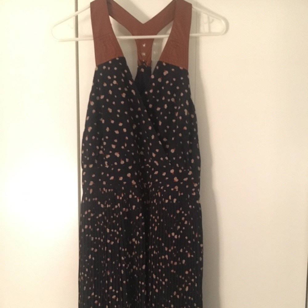 Navy sundress with faux leather straps
